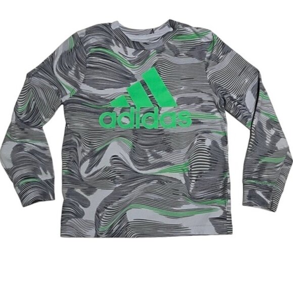 adidas Boys' Long Sleeve Warped Camo Allover Print Tee Long Sleeves Size 5 - Picture 1 of 7